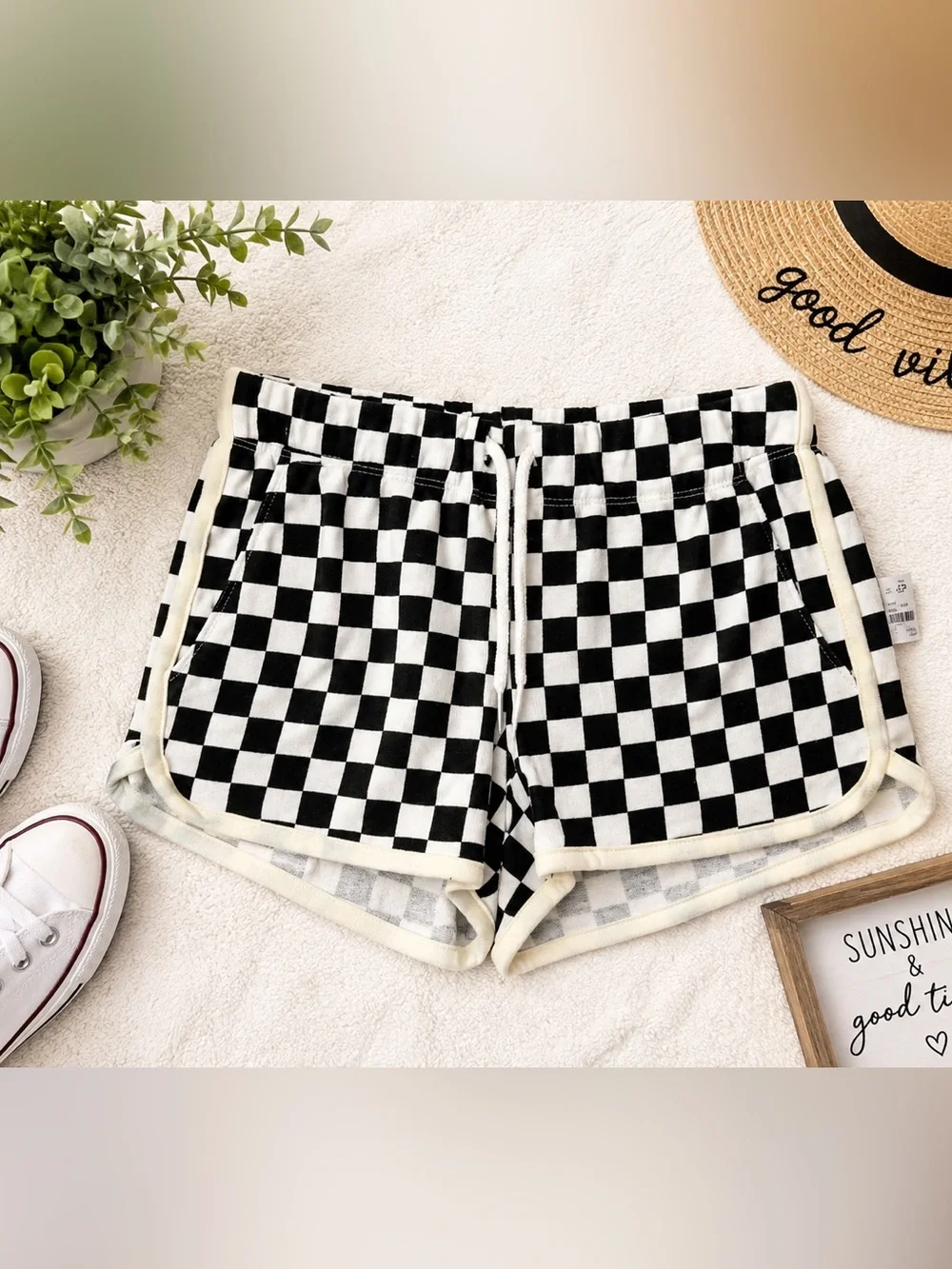 Old Navy Black and White Checkered Athletic Shorts